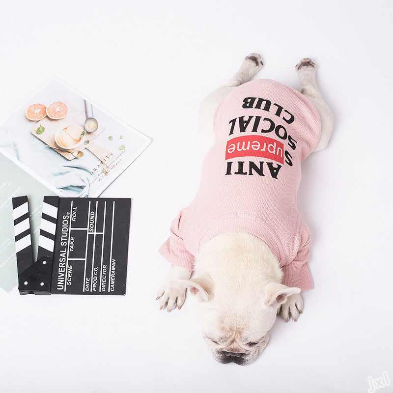 KFX-6323645 Casual Cotton T-Shirt for Dogs - Two-Legged Pet Apparel in Pink and Gray