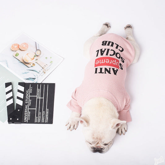 KFX-6323645 Casual Cotton T-Shirt for Dogs - Two-Legged Pet Apparel in Pink and Gray