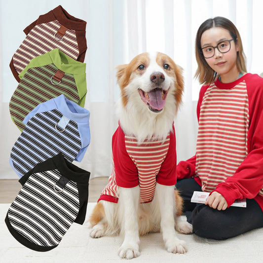 KFX-6324541 Striped Large Dog Undershirt - Unisex Polyester Pet Shirt in Various Colors