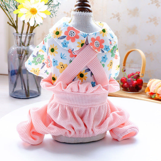 KFX-6325821 Floral Garden Corduroy Four-Legged Bloomers for Pets - Pink - Available in Multiple Sizes