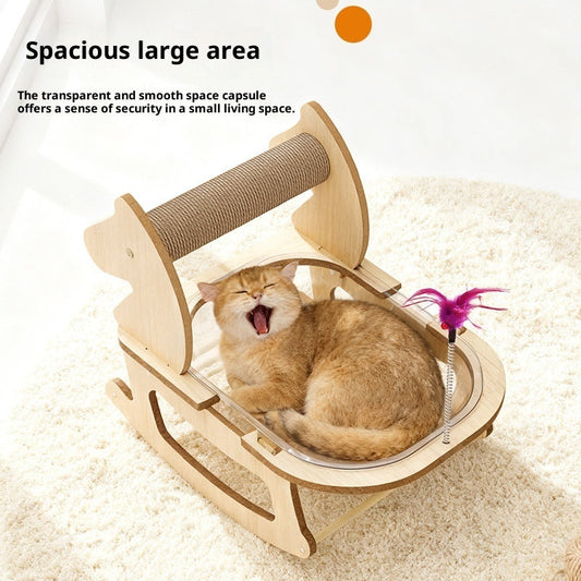 KFX-6328509 Hemp Rope Non-Shedding Space Capsule Cat Bed with Rocking Chair Design