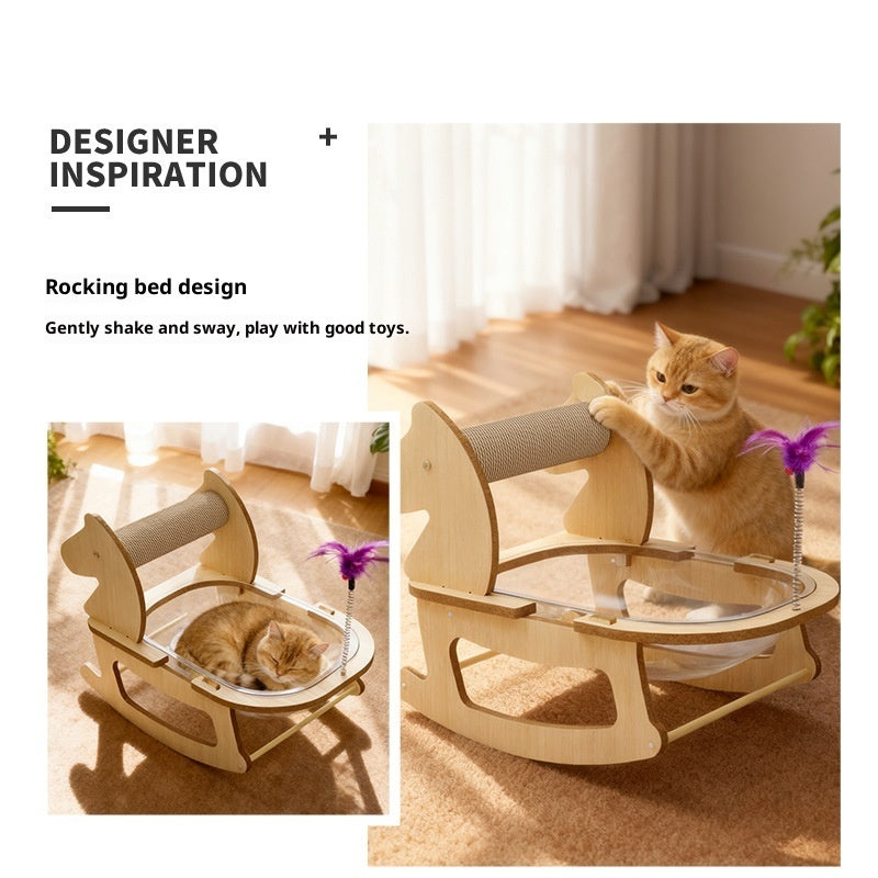 KFX-6328509 Hemp Rope Non-Shedding Space Capsule Cat Bed with Rocking Chair Design