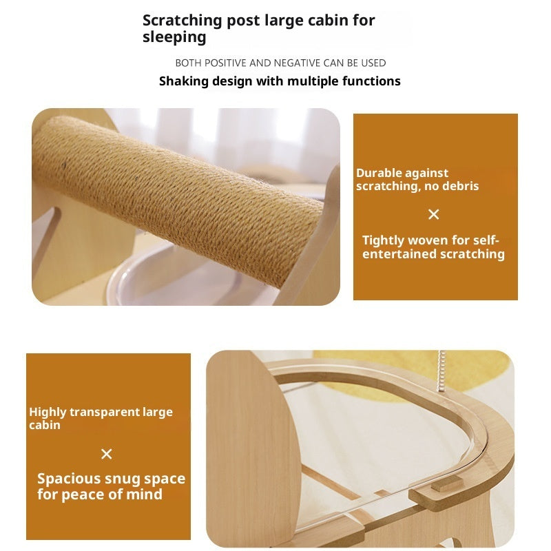 KFX-6328509 Hemp Rope Non-Shedding Space Capsule Cat Bed with Rocking Chair Design