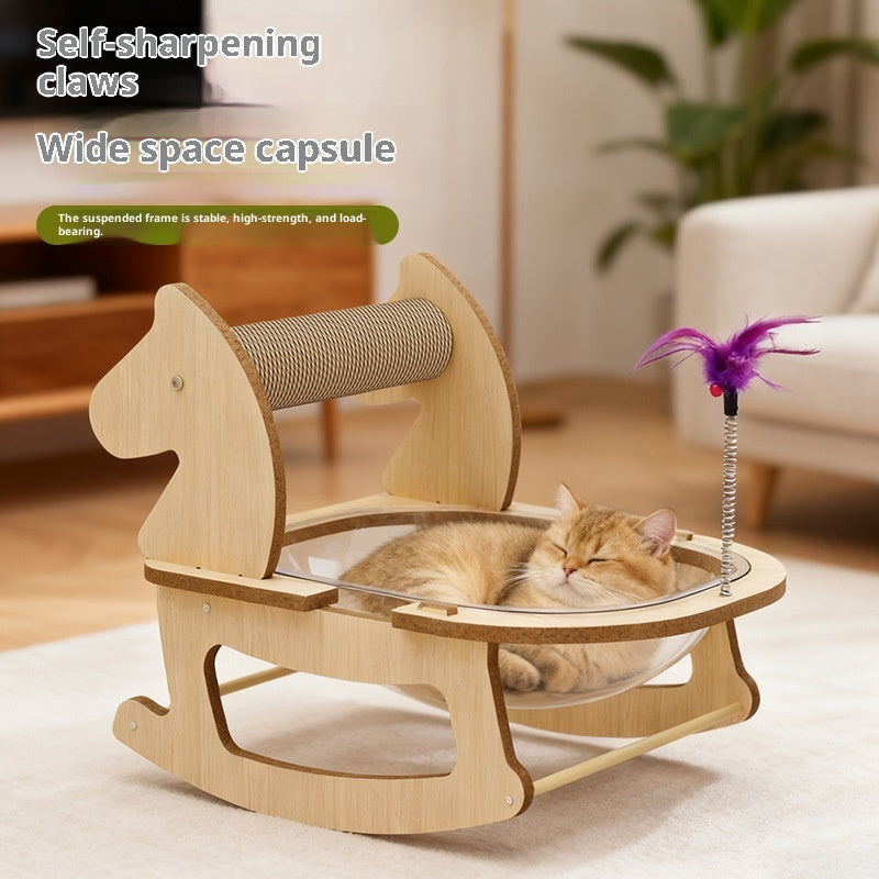 KFX-6328509 Hemp Rope Non-Shedding Space Capsule Cat Bed with Rocking Chair Design