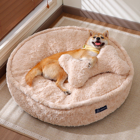 KFX-6329277 Warm and Bite-Resistant Round Nest Doghouse in Milk Tea Color