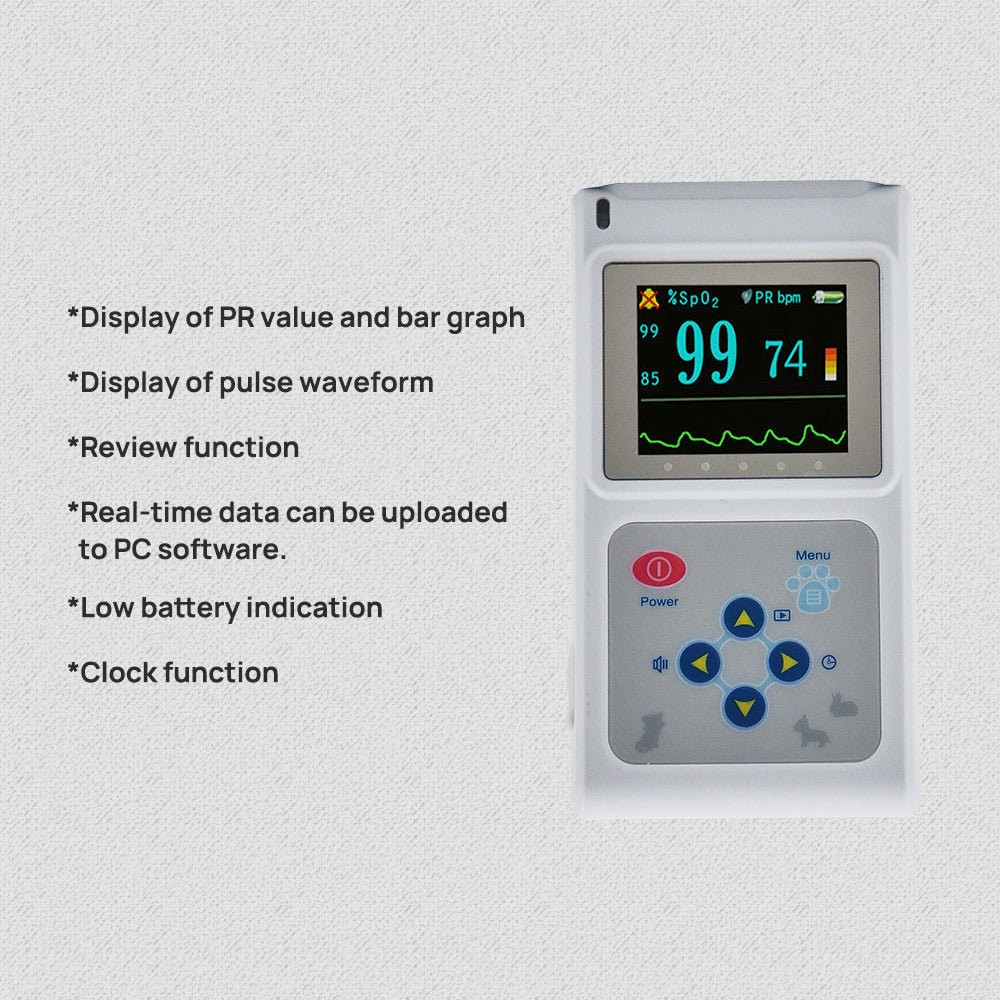 KFX-6330685 Veterinary Pulse Oximeter with Color Display and Spo2 Probe Monitor CMS60D-VET