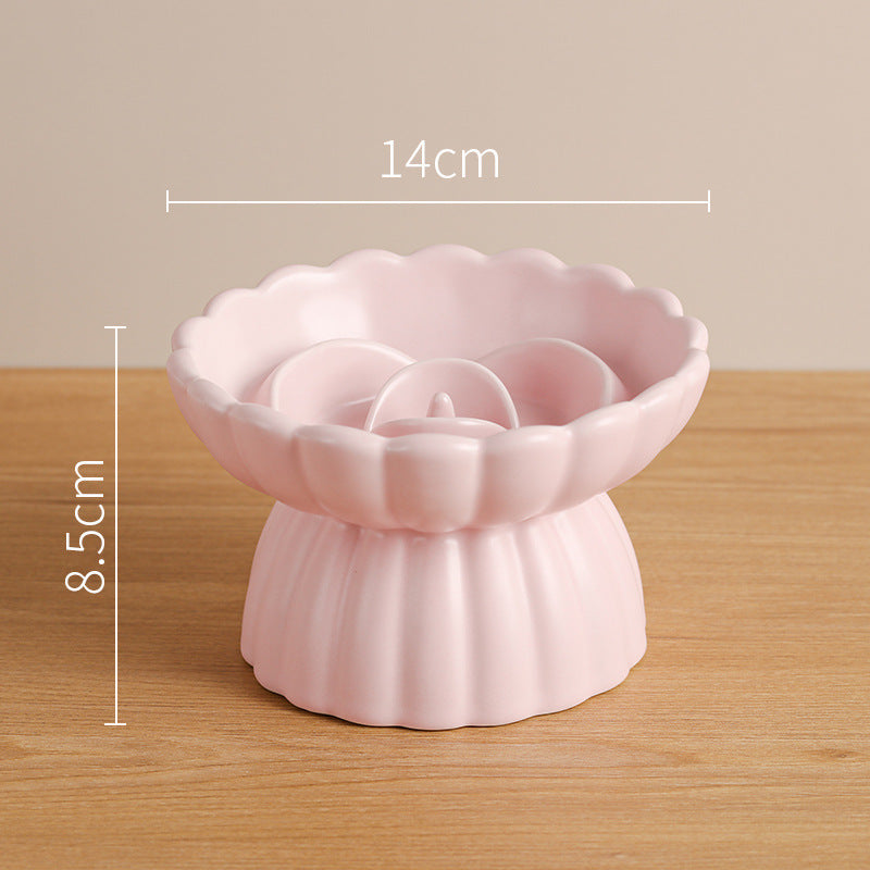 KFX-6331197 Elevated Ceramic Slow Feed Bowl for Cats and Small Dogs, Flower Pool Design with Raised Edges