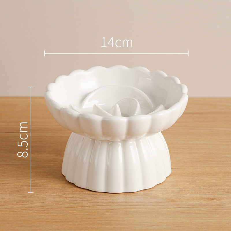 KFX-6331197 Elevated Ceramic Slow Feed Bowl for Cats and Small Dogs, Flower Pool Design with Raised Edges