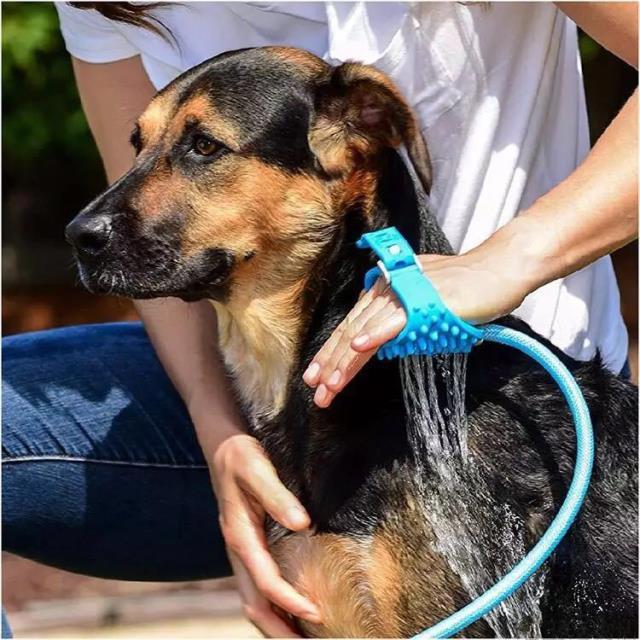 KFX-6332861 Pet Bath Sprinkler and Brush System - Silicone Bathing Tool with Metal Adapter Options