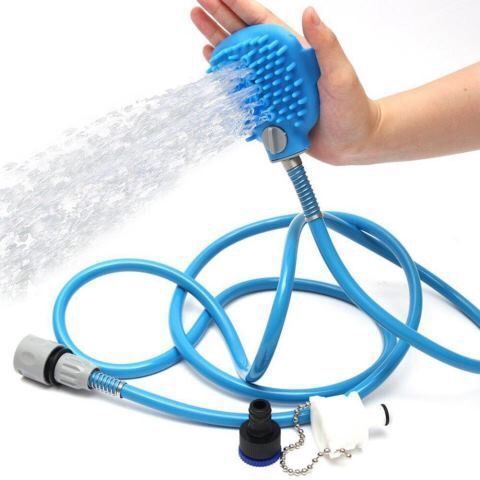 KFX-6332861 Pet Bath Sprinkler and Brush System - Silicone Bathing Tool with Metal Adapter Options