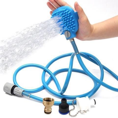 KFX-6332861 Pet Bath Sprinkler and Brush System - Silicone Bathing Tool with Metal Adapter Options