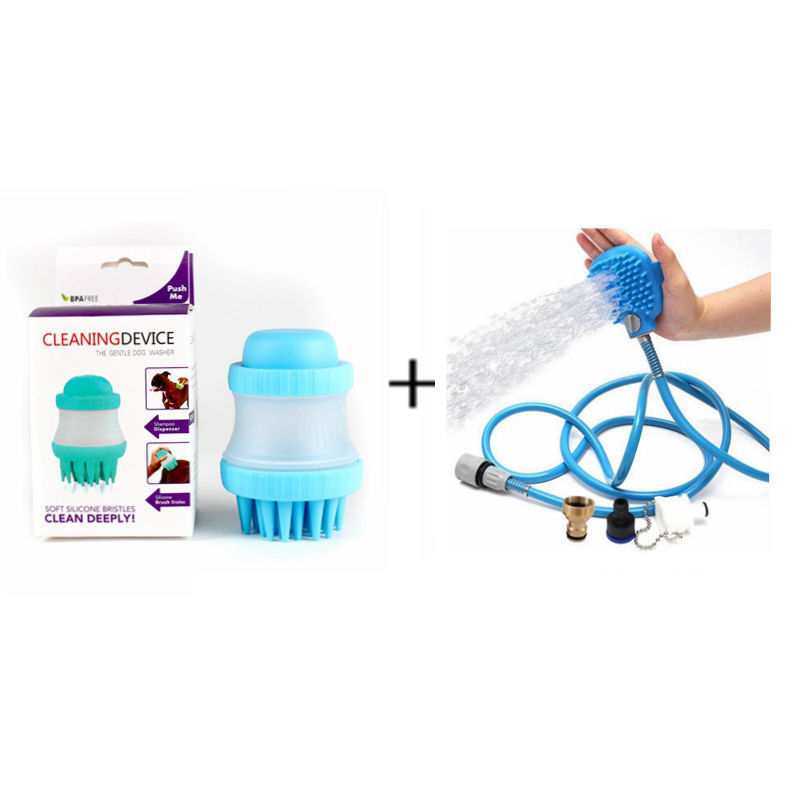 KFX-6332861 Pet Bath Sprinkler and Brush System - Silicone Bathing Tool with Metal Adapter Options