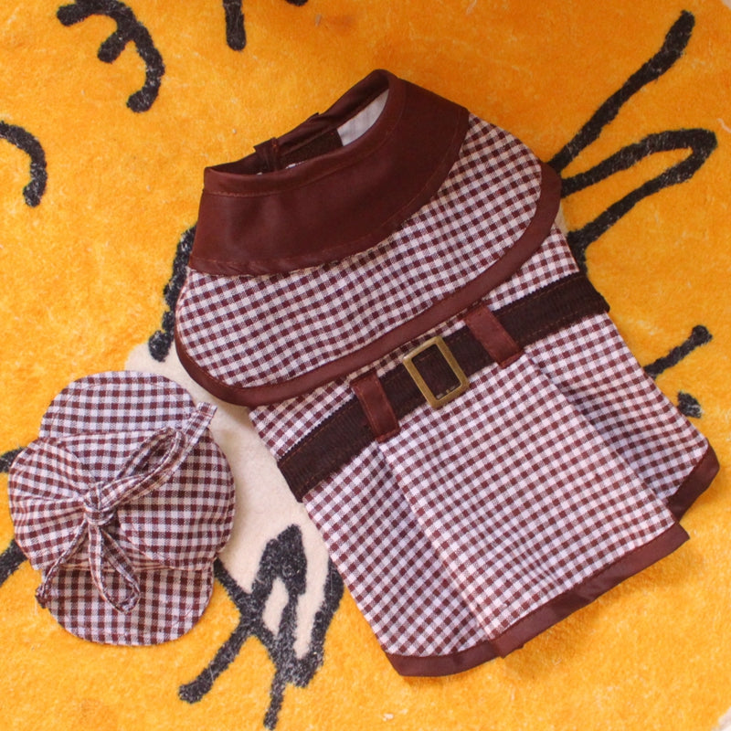 KFX-6333373 Detective Style Pet Cloak and Hat Set for Dogs and Cats in Khaki Plaid, Casual Fit