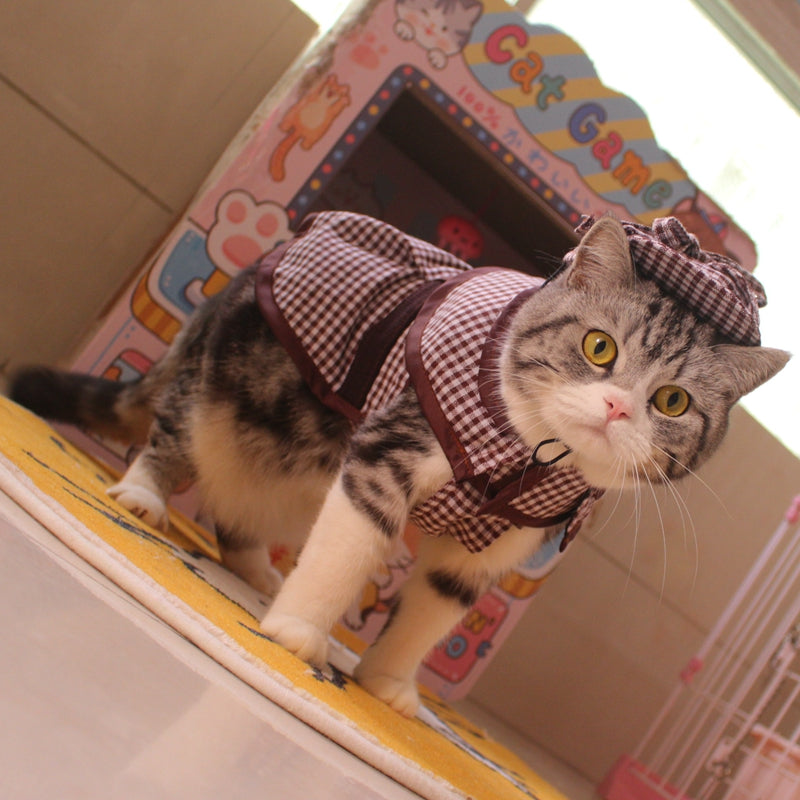 KFX-6333373 Detective Style Pet Cloak and Hat Set for Dogs and Cats in Khaki Plaid, Casual Fit