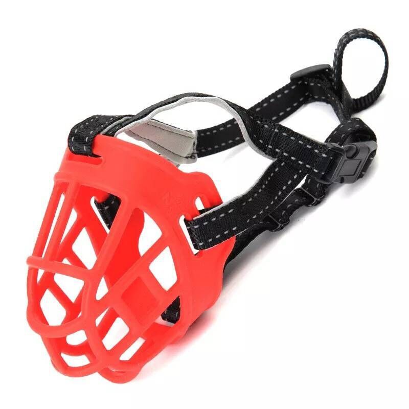 KFX-6334653 Soft Silicone Dog Muzzle for Bite and Bark Control - Red/Black Colors