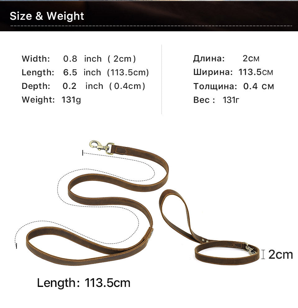 KFX-6334781 Handcrafted Crazy Horse Leather Dog Leash - 2cm Wide Brown Traction Rope