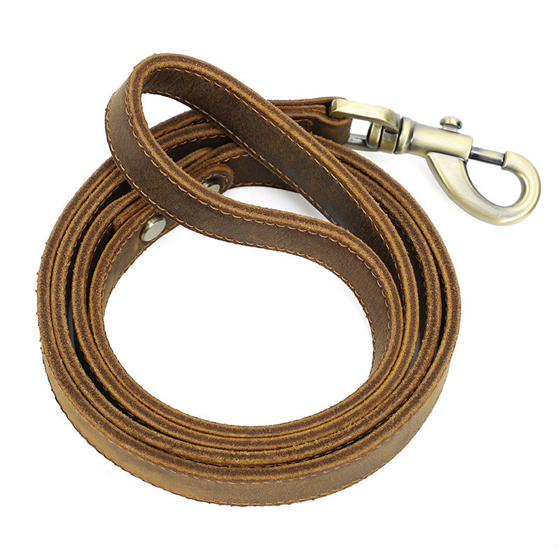 KFX-6334781 Handcrafted Crazy Horse Leather Dog Leash - 2cm Wide Brown Traction Rope