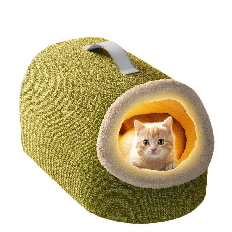 KFX-6335037 Cozy Plush Cat Nest with Long Tube Design in Matcha Green and Xinghe Gray