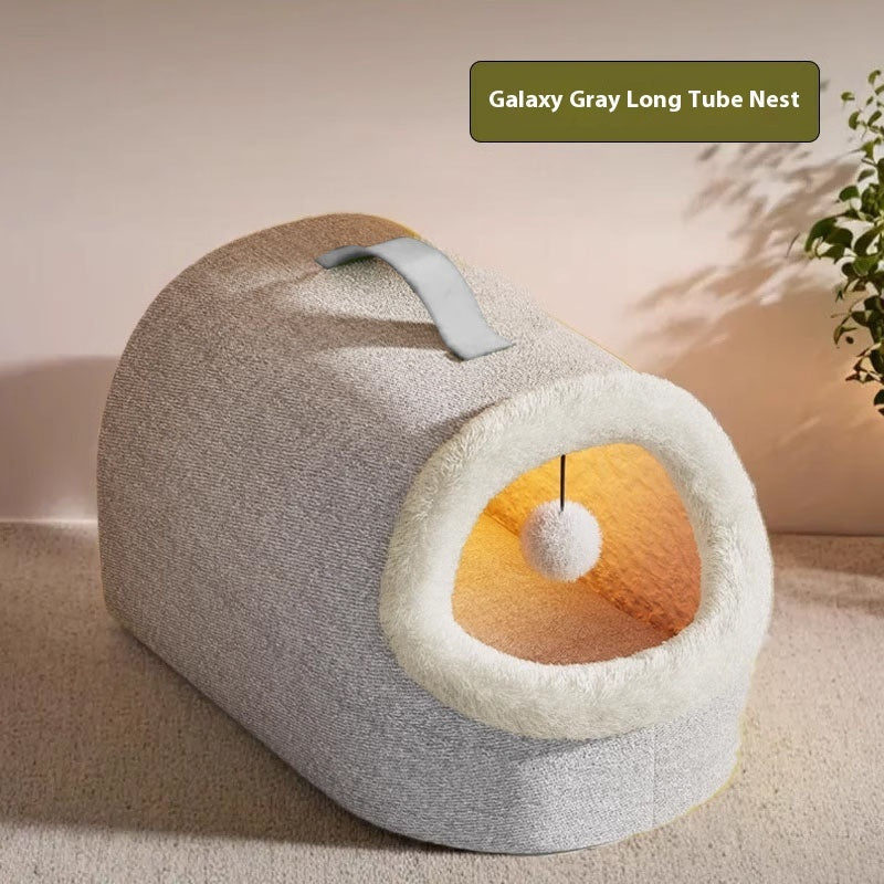 KFX-6335037 Cozy Plush Cat Nest with Long Tube Design in Matcha Green and Xinghe Gray