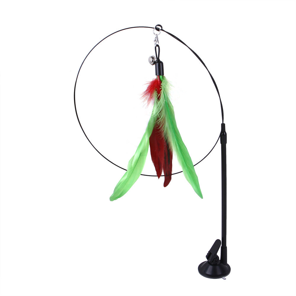 KFX-6335805 Multi-Head Replaceable Cat Teaser with Sucker - Steel Wire Pet Toy in Various Colors
