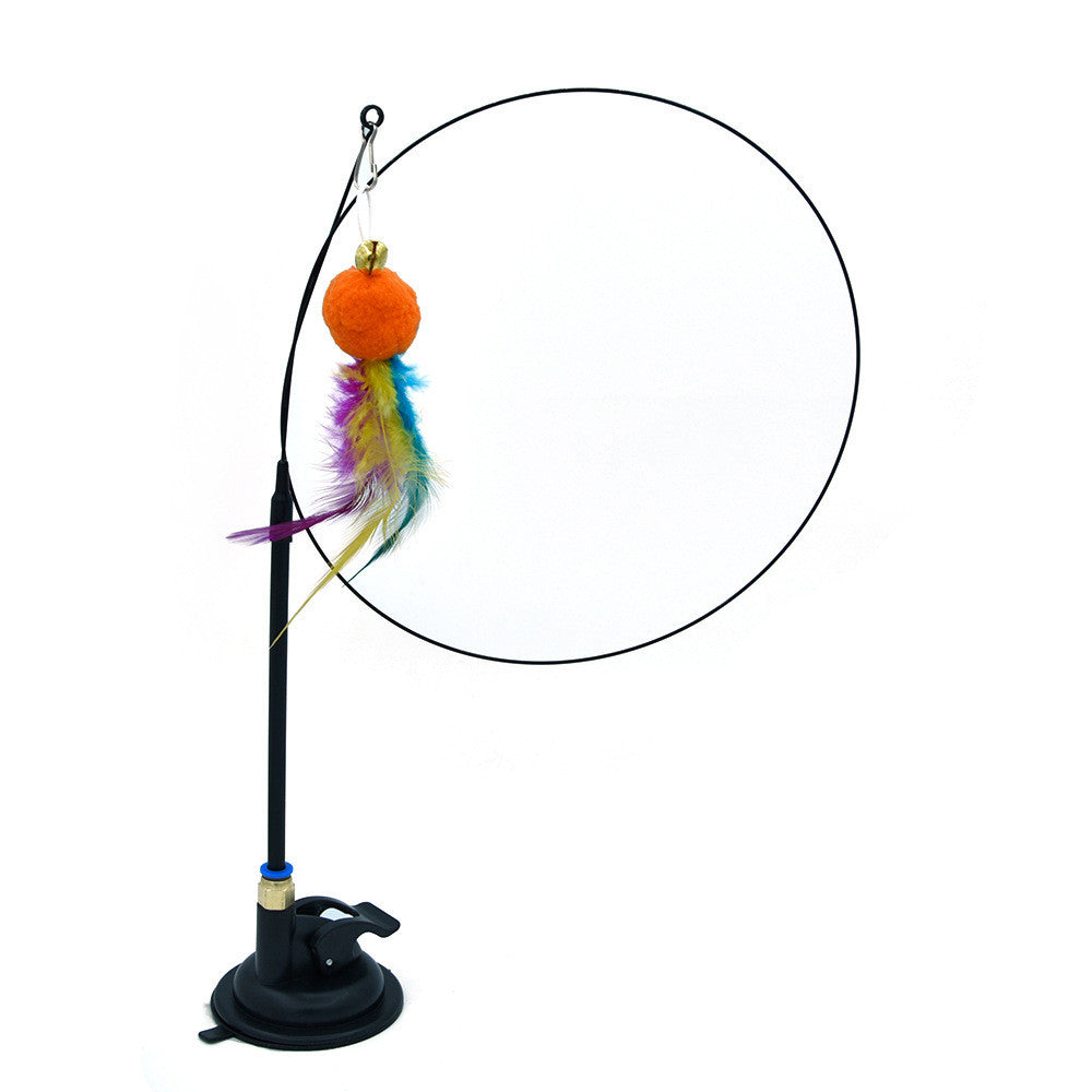 KFX-6335805 Multi-Head Replaceable Cat Teaser with Sucker - Steel Wire Pet Toy in Various Colors