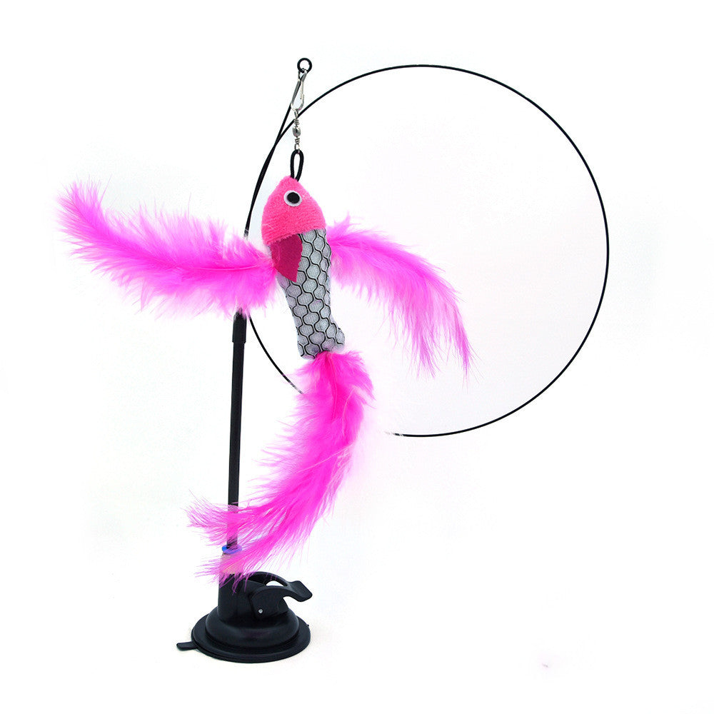 KFX-6335805 Multi-Head Replaceable Cat Teaser with Sucker - Steel Wire Pet Toy in Various Colors