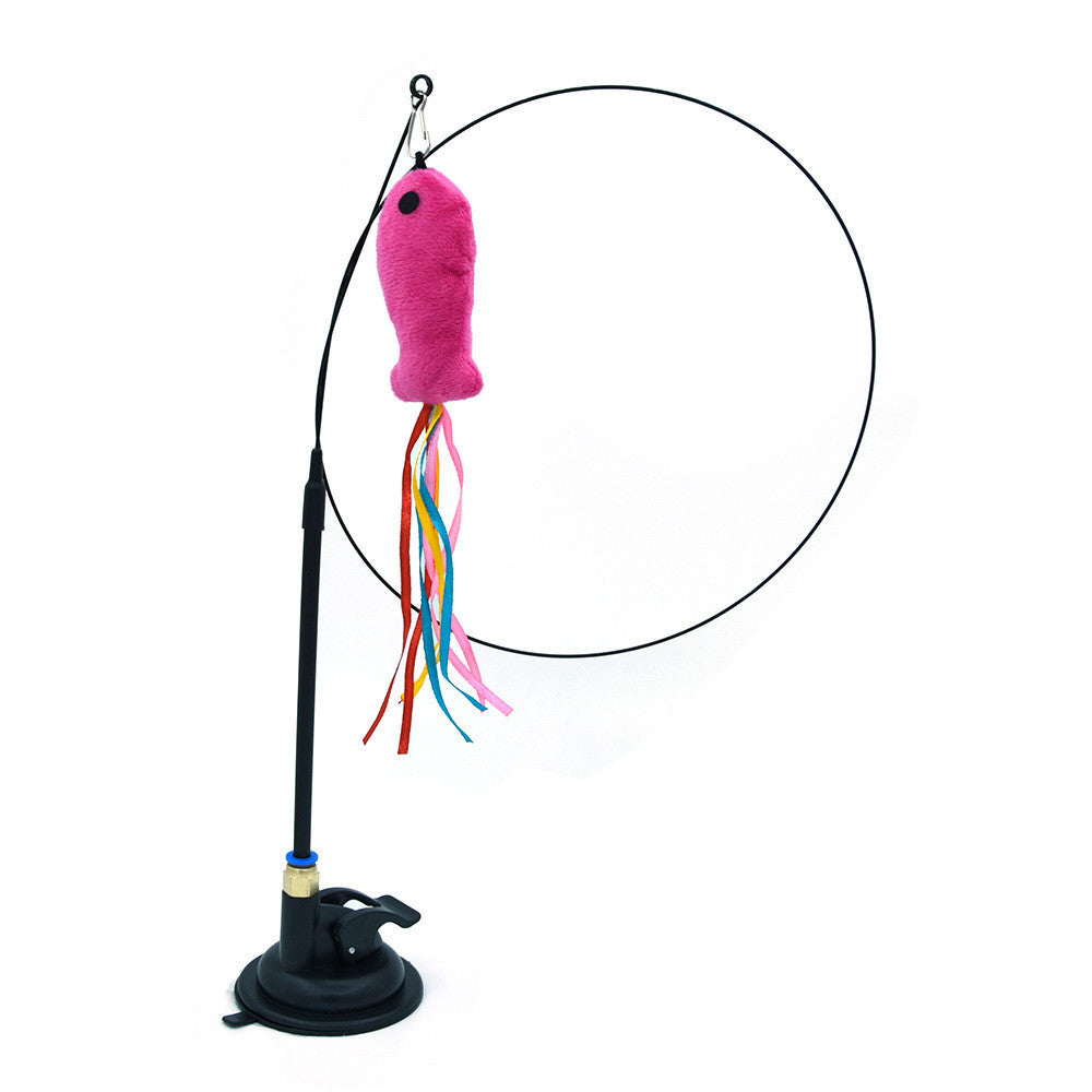 KFX-6335805 Multi-Head Replaceable Cat Teaser with Sucker - Steel Wire Pet Toy in Various Colors