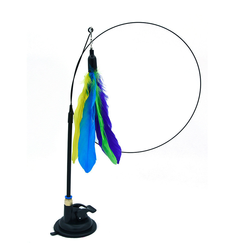 KFX-6335805 Multi-Head Replaceable Cat Teaser with Sucker - Steel Wire Pet Toy in Various Colors