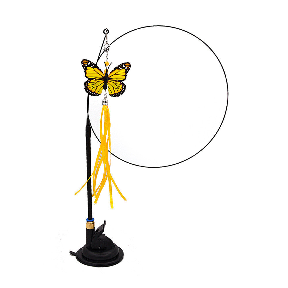 KFX-6335805 Multi-Head Replaceable Cat Teaser with Sucker - Steel Wire Pet Toy in Various Colors