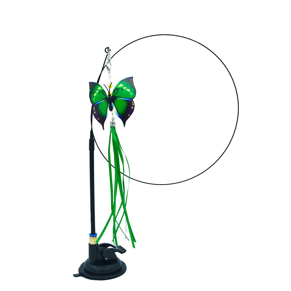KFX-6335805 Multi-Head Replaceable Cat Teaser with Sucker - Steel Wire Pet Toy in Various Colors