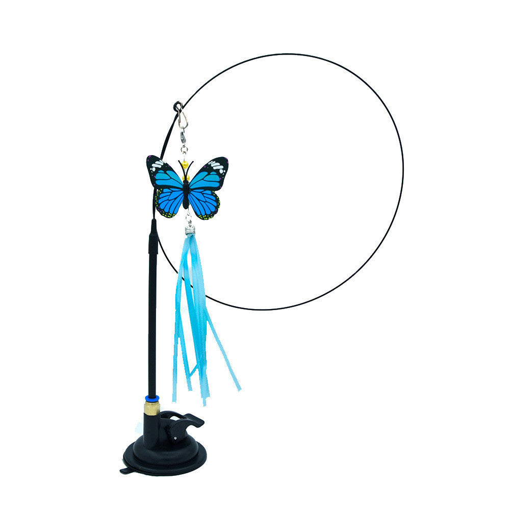 KFX-6335805 Multi-Head Replaceable Cat Teaser with Sucker - Steel Wire Pet Toy in Various Colors