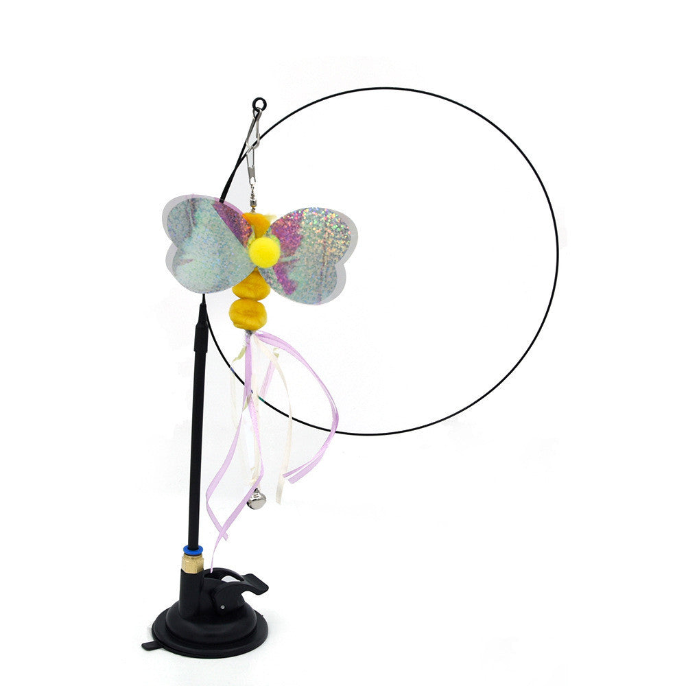KFX-6335805 Multi-Head Replaceable Cat Teaser with Sucker - Steel Wire Pet Toy in Various Colors