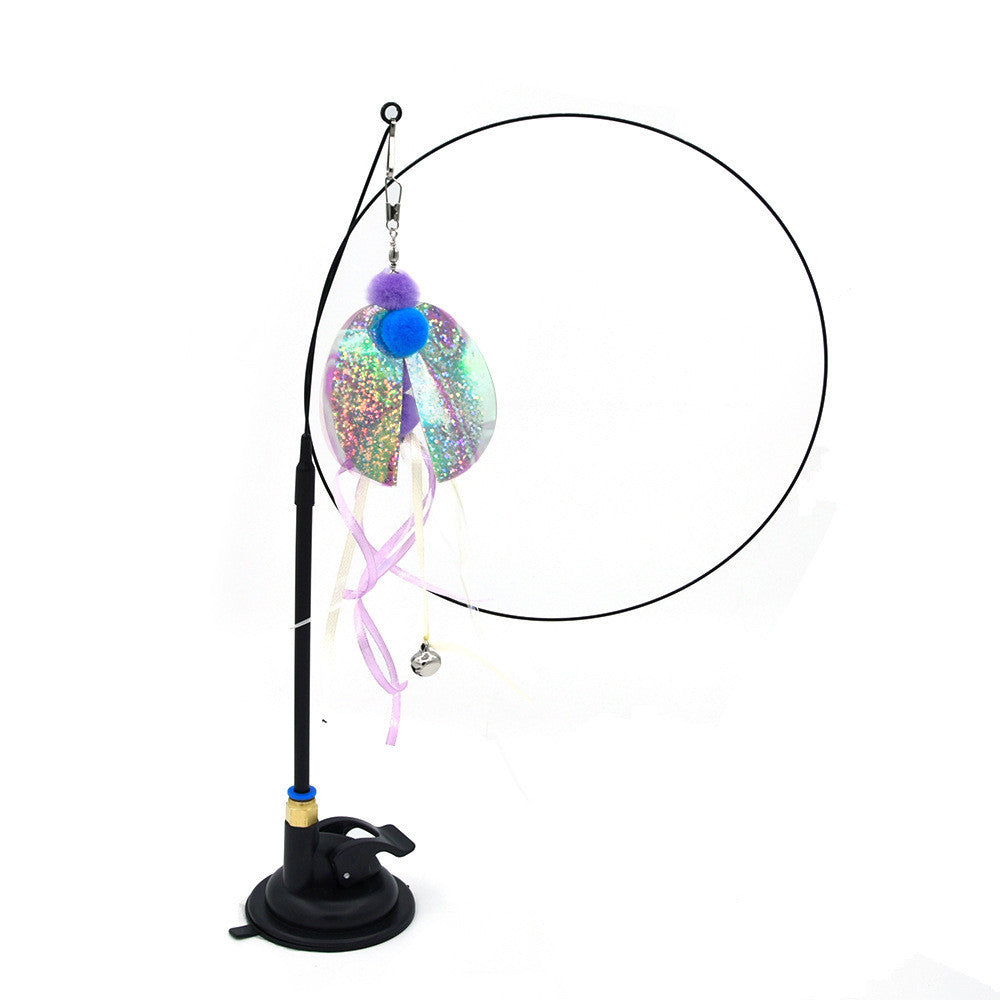 KFX-6335805 Multi-Head Replaceable Cat Teaser with Sucker - Steel Wire Pet Toy in Various Colors