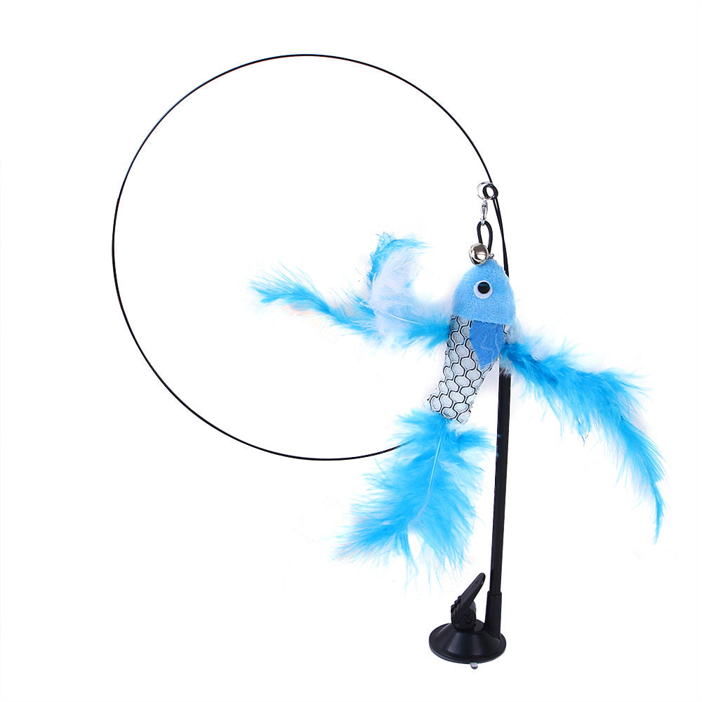 KFX-6335805 Multi-Head Replaceable Cat Teaser with Sucker - Steel Wire Pet Toy in Various Colors