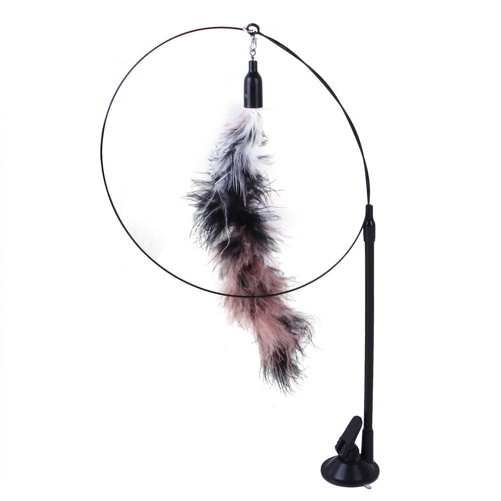 KFX-6335805 Multi-Head Replaceable Cat Teaser with Sucker - Steel Wire Pet Toy in Various Colors