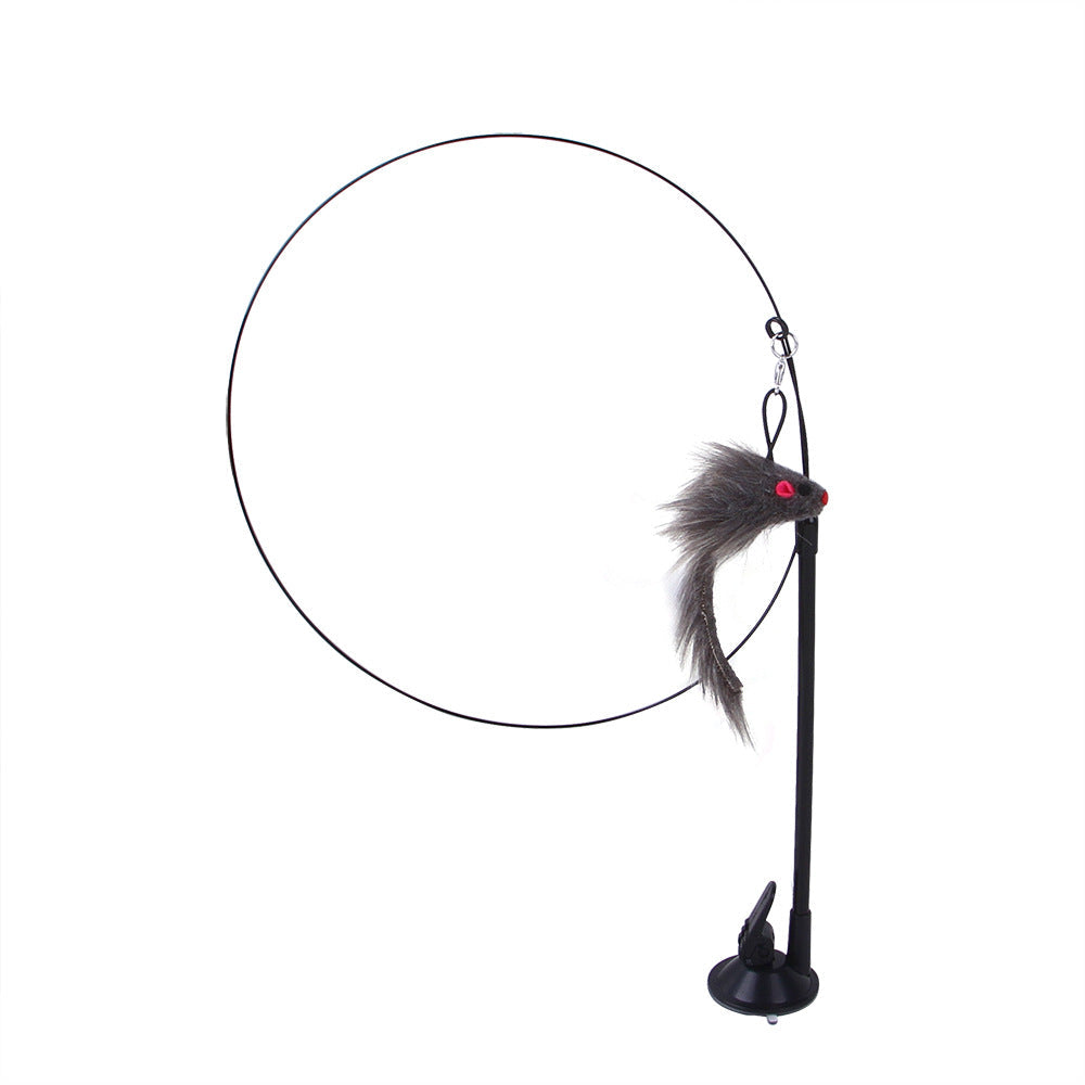 KFX-6335805 Multi-Head Replaceable Cat Teaser with Sucker - Steel Wire Pet Toy in Various Colors