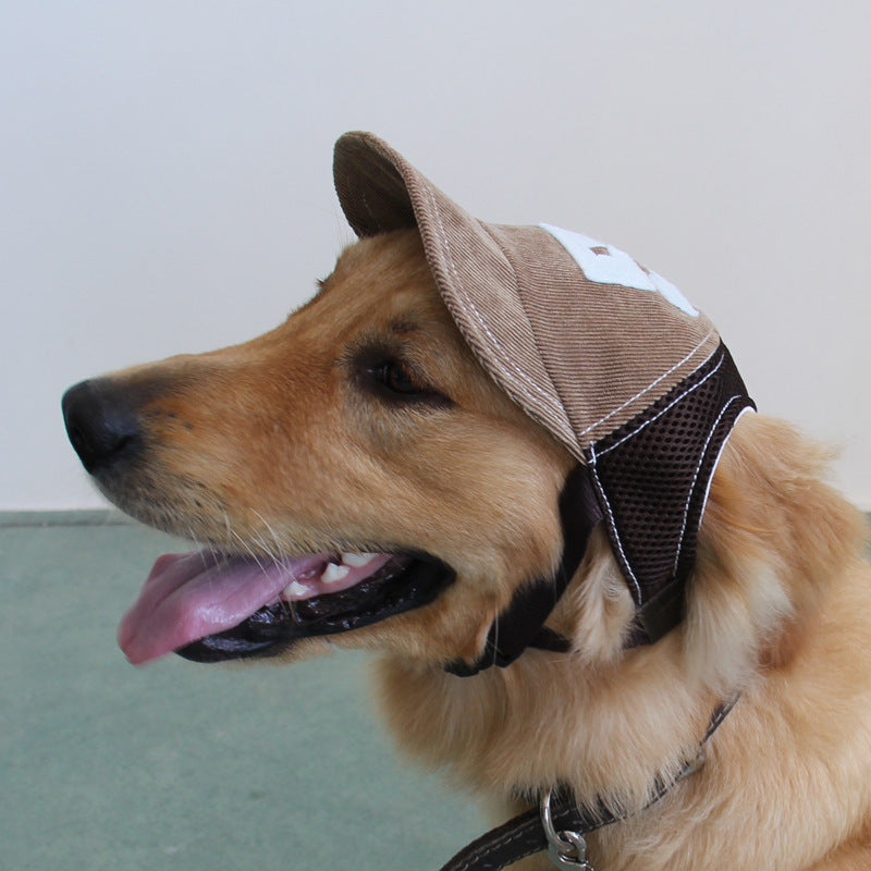 KFX-6339133 Cute Sun Hat for Dogs - Stylish Blue & Brown Adjustable Sizes S to L
