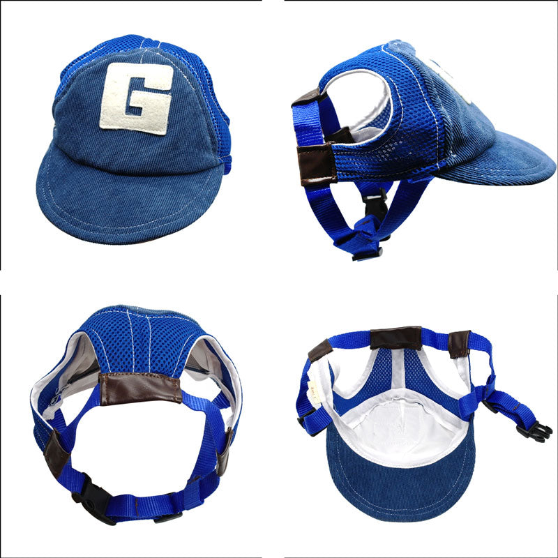 KFX-6339133 Cute Sun Hat for Dogs - Stylish Blue & Brown Adjustable Sizes S to L