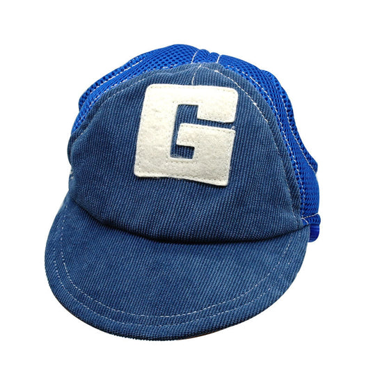 KFX-6339133 Cute Sun Hat for Dogs - Stylish Blue & Brown Adjustable Sizes S to L