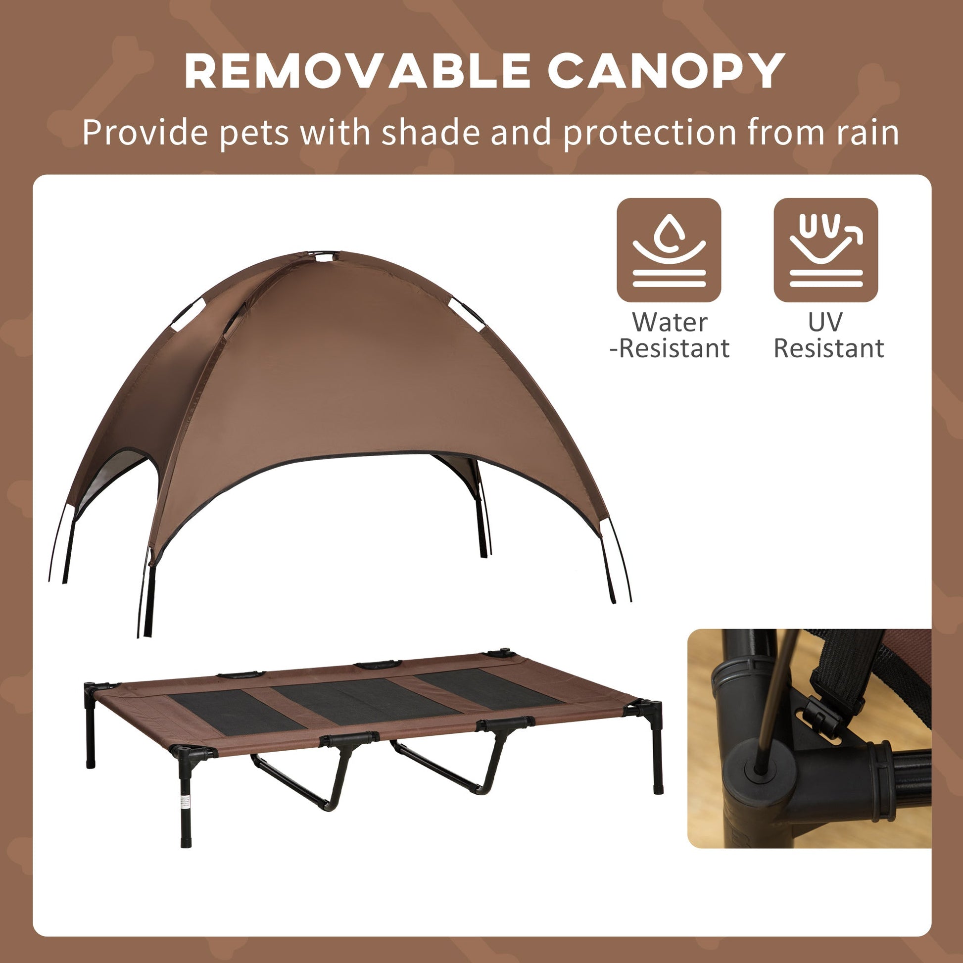 KFX-6339389 Elevated Portable Dog Cot Bed with Canopy Shade and Cooling Features, Coffee 48" x 36"