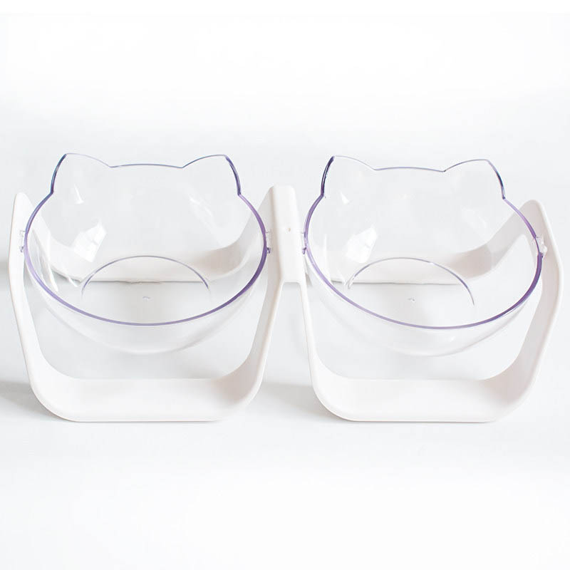 KFX-6340925 Tilted Cat Bowls - Single & Double Options in Blue or White for Comfortable Feeding