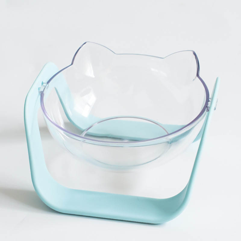 KFX-6340925 Tilted Cat Bowls - Single & Double Options in Blue or White for Comfortable Feeding