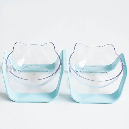 KFX-6340925 Tilted Cat Bowls - Single & Double Options in Blue or White for Comfortable Feeding