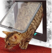 KFX-6341565 4-Way Lockable Cat Flap Door with Anti-Draught Edge in Pink and Black Adjustable for Small Pets