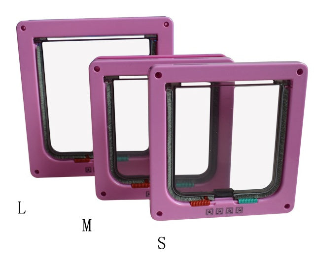 KFX-6341565 4-Way Lockable Cat Flap Door with Anti-Draught Edge in Pink and Black Adjustable for Small Pets
