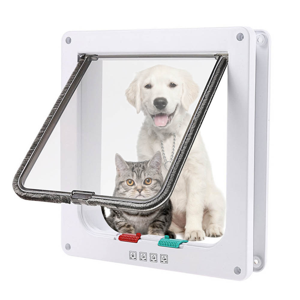 KFX-6341565 4-Way Lockable Cat Flap Door with Anti-Draught Edge in Pink and Black Adjustable for Small Pets
