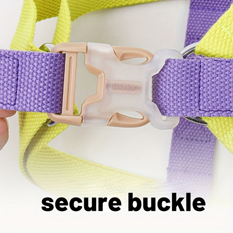 KFX-6342205 Rainbow Colorblock Anti-Escape Pet Harness and Leash Set for Dogs