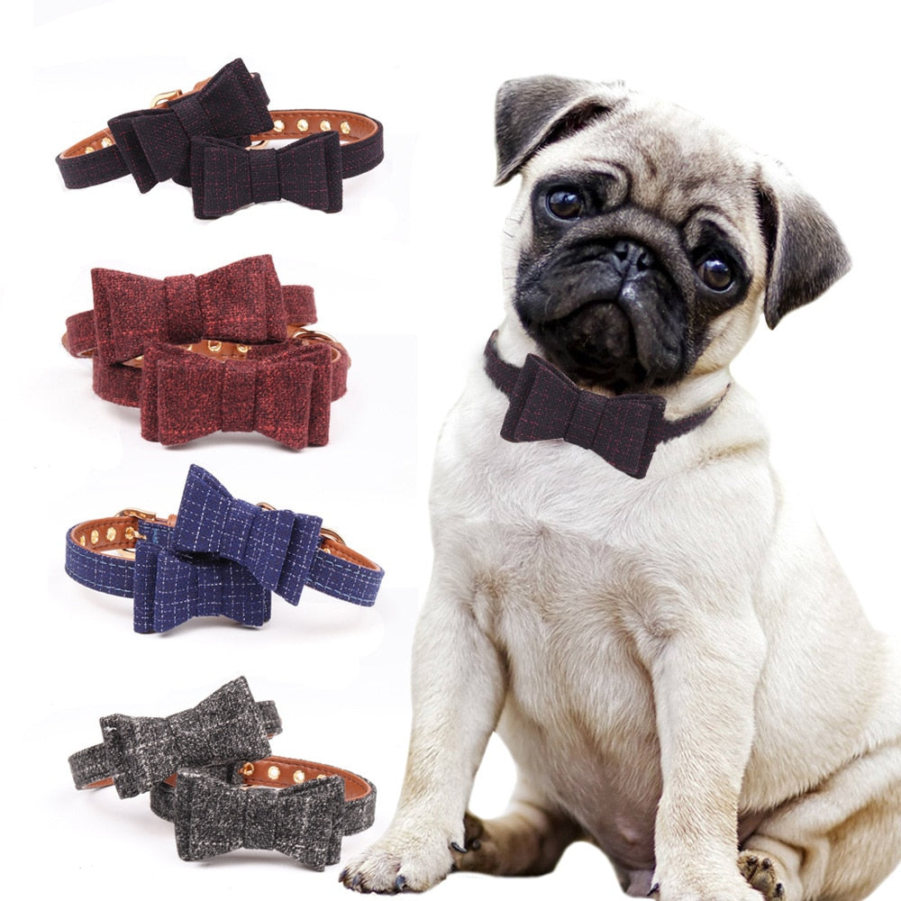 KFX-6342717 British Bow Fabric Pet Collar for Dogs and Cats