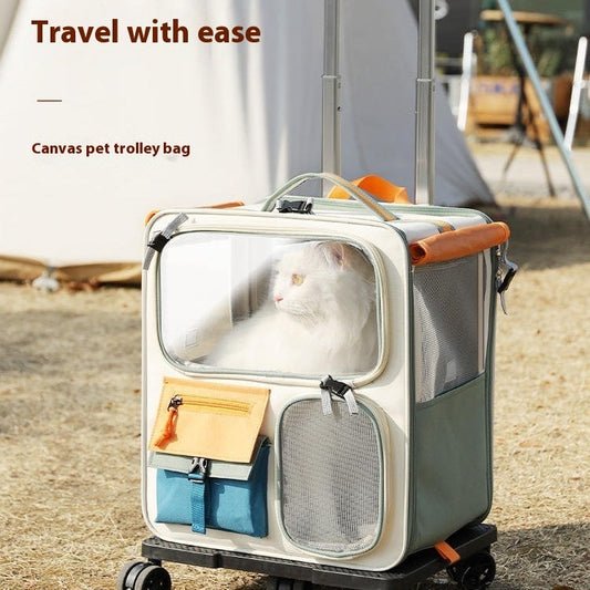 KFX-6342973 Portable Outdoor Cat Backpack - Medium-Sized Pet Carrier in Beige & Green, 45L Capacity, Oxford Material