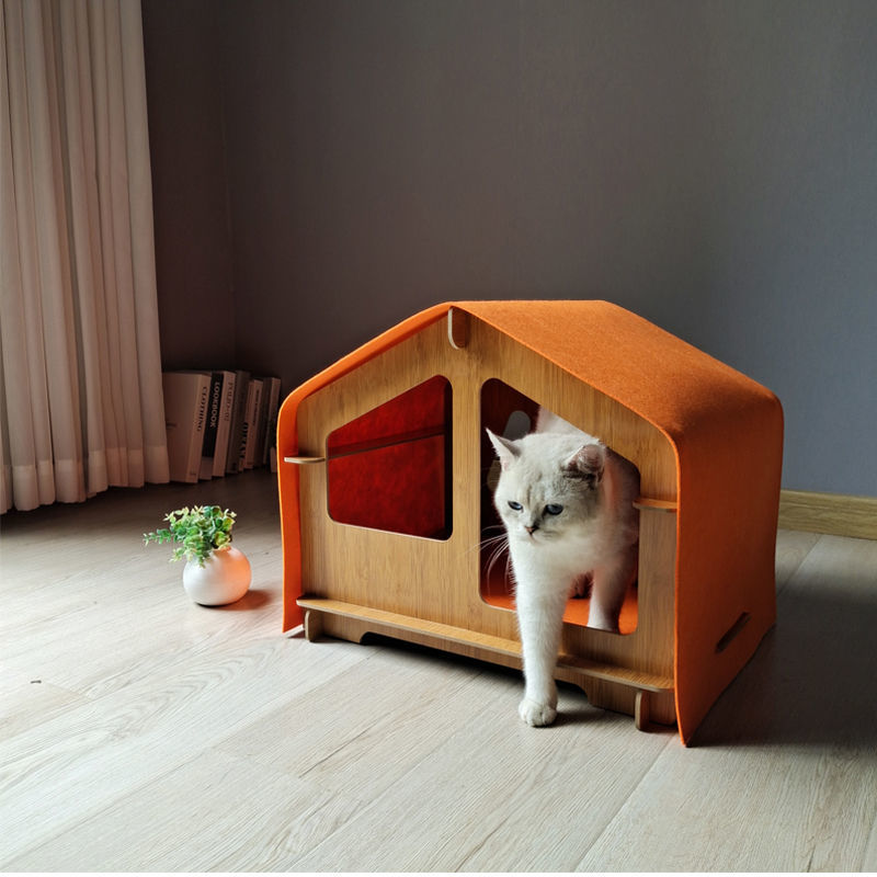 KFX-6344765 Cozy Wooden Pet House for Cats and Small Dogs - All Season Design